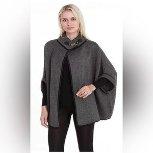 Janice Apparel Knit Wrap Middleton Toggle Turtleneck Cape Poncho Sweater Womens